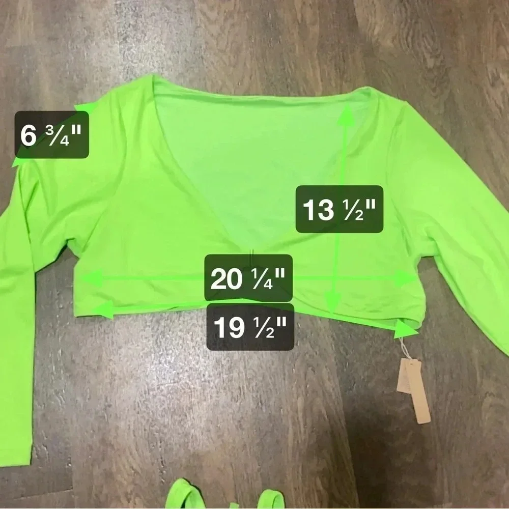 SKIMS 3 piece swim set Skirt Racerback top long sleeve top Neon Green Size 4X